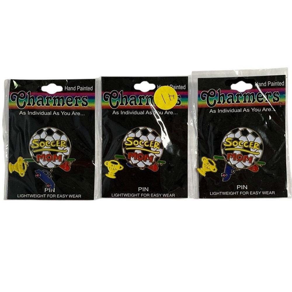 Vintage 1998 Charmers Soccer Mom Pins Novelty Nurse Hand Painted Dangle 3PK Gift